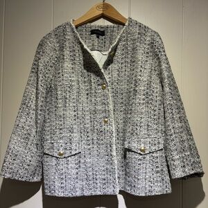 Talbots gold tan ivory black tweed blazer 16